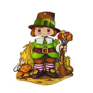 Vintage Thanksgiving Decoration‎ Pilgrim Die-Cut Beistle Made In USA 1978